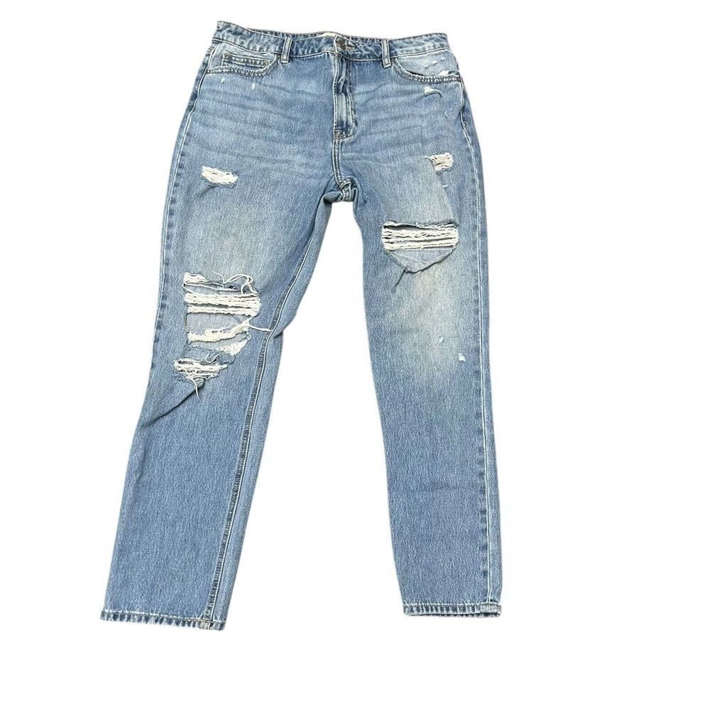 HIDDEN Women's 31 High Rise Distressed Stretch Mom Jeans Blue